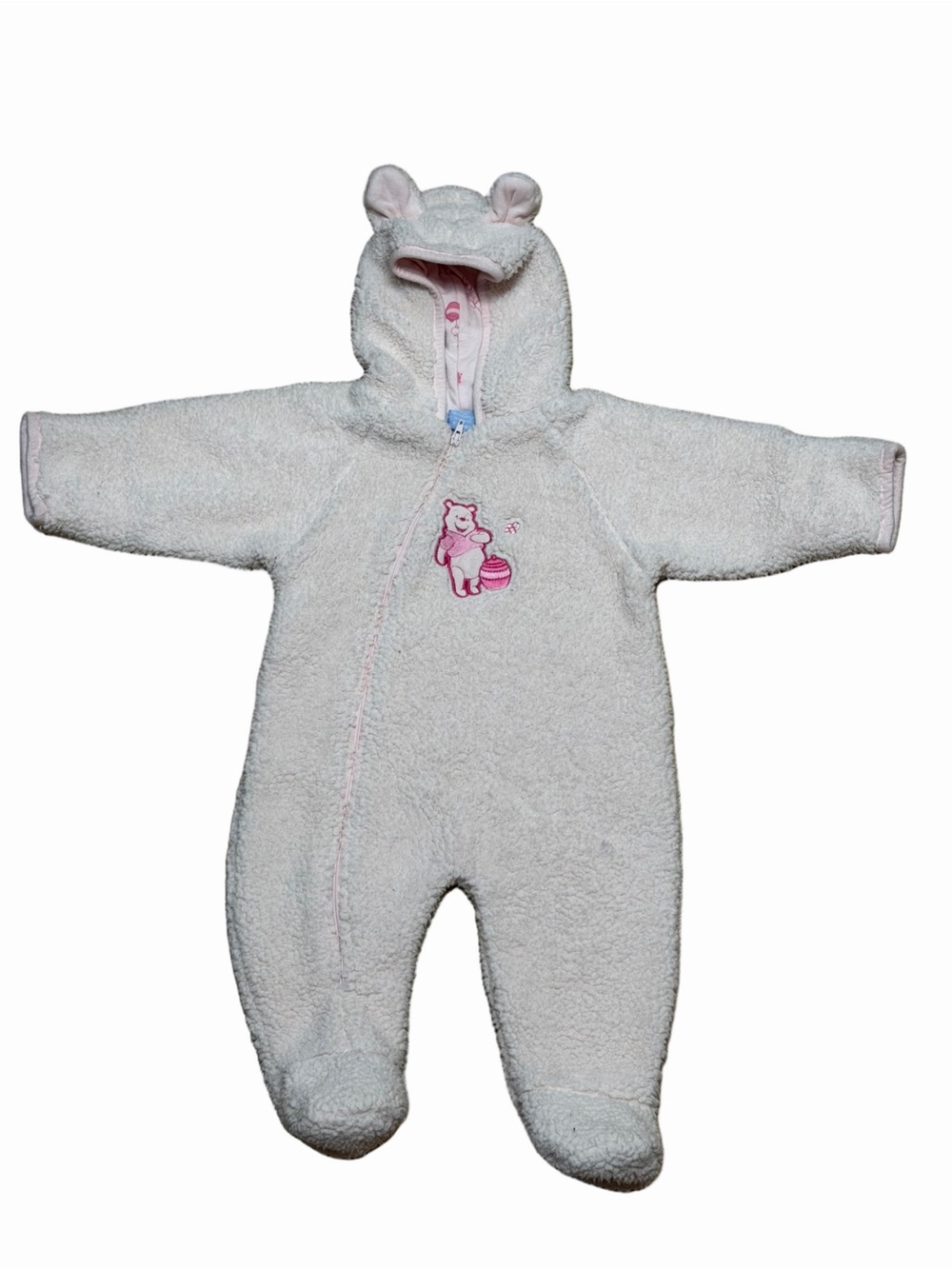 Vintage Y2K Disney Winnie the Pooh Pink Sherpa Baby Bunting Snowsuit 6-9M